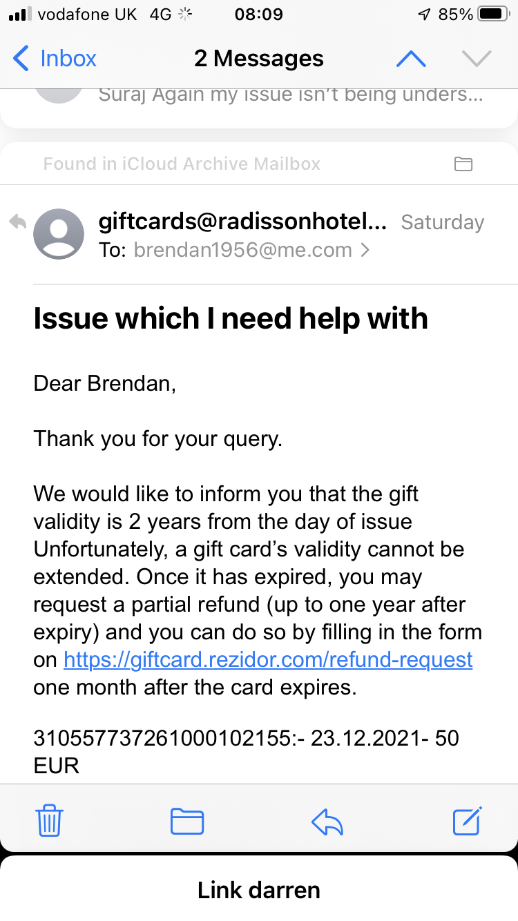 Radisson Hotels & Resorts complaint Dealing with an issue on card vouchers