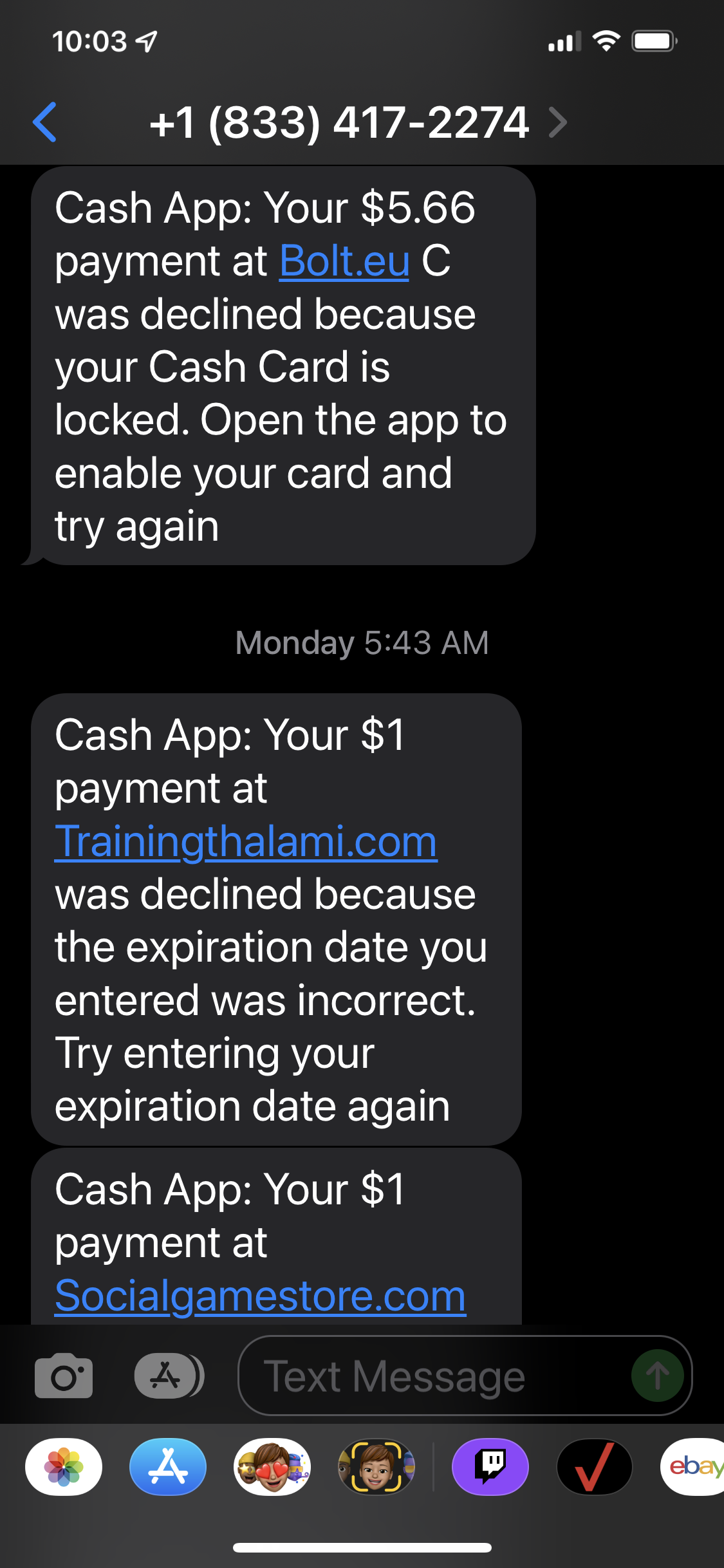 Cash App complaint Fraudulent attempts to place charges on my card