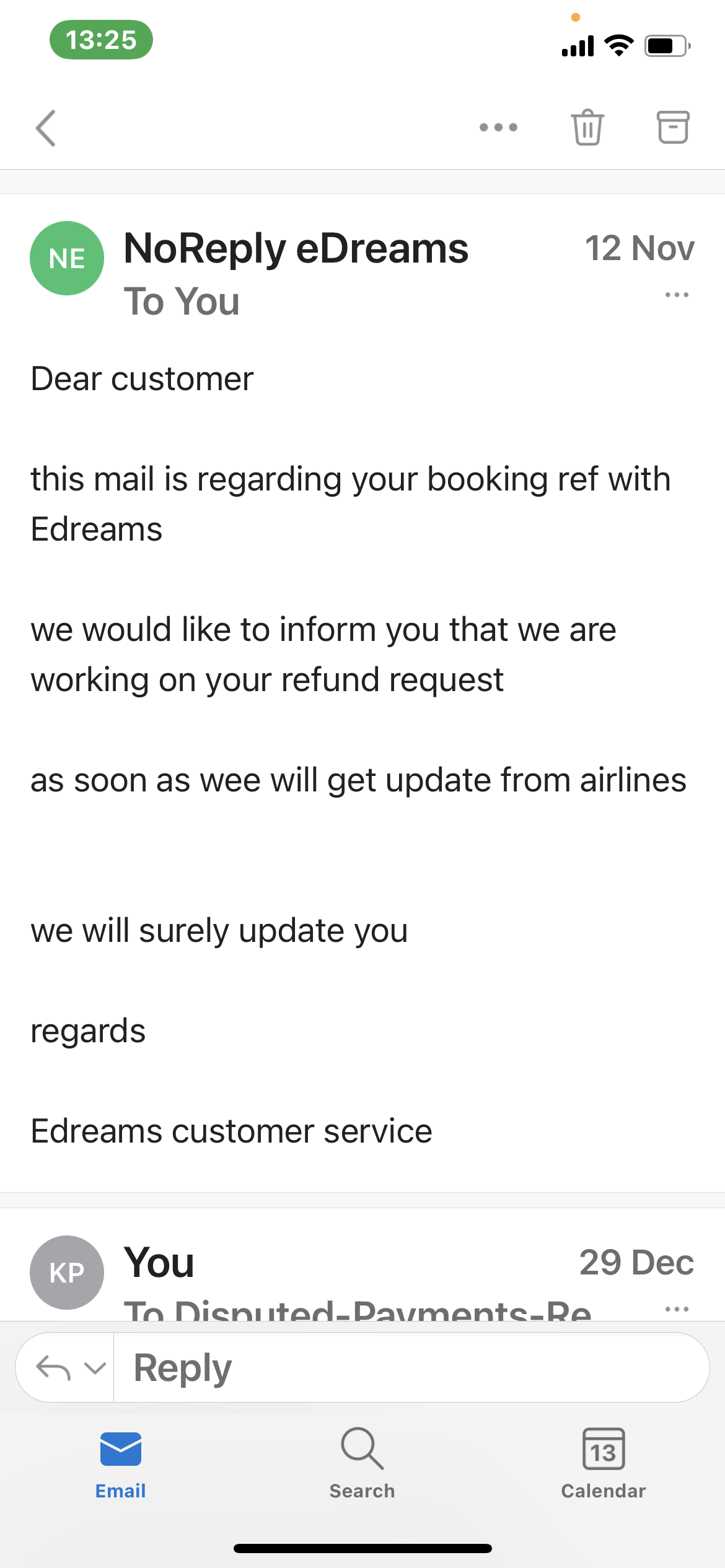 eDreams complaint Didn’t get refund
