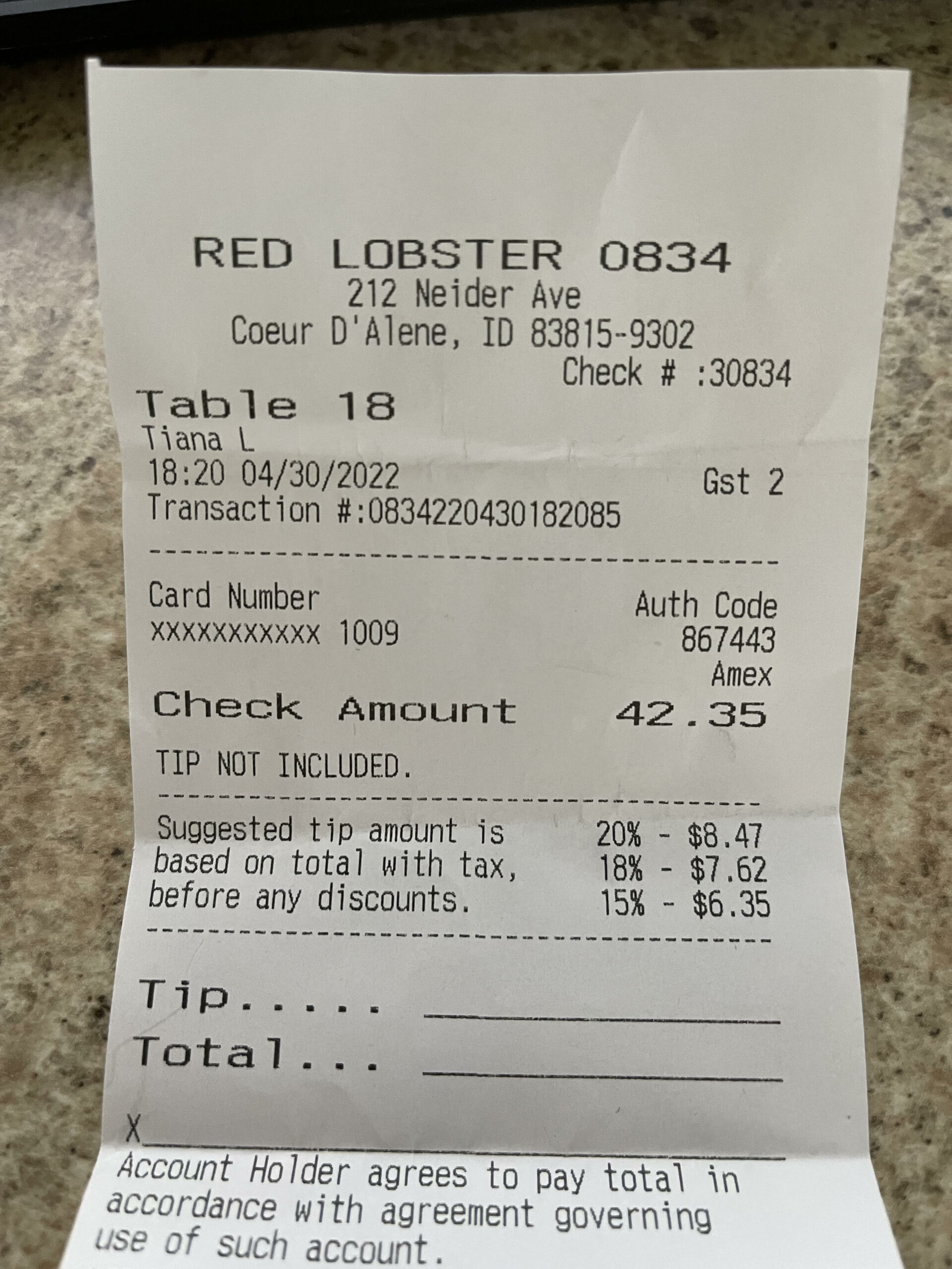 Red Lobster complaint Confrontation with the Manage