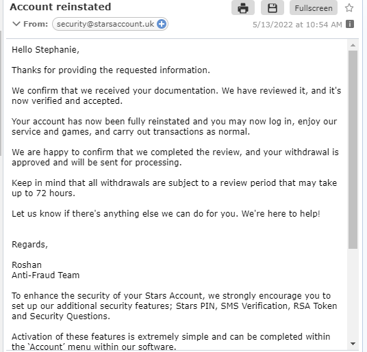 PokerStars complaint Unjustly closed the account and stole the money