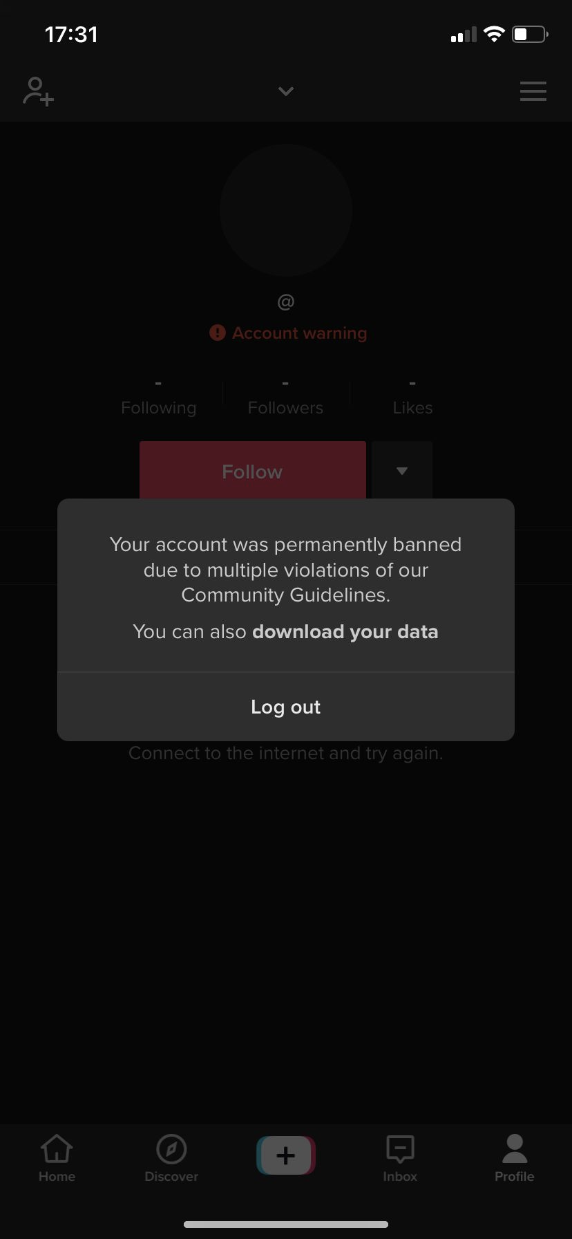 TikTok complaint Account ban with no warning