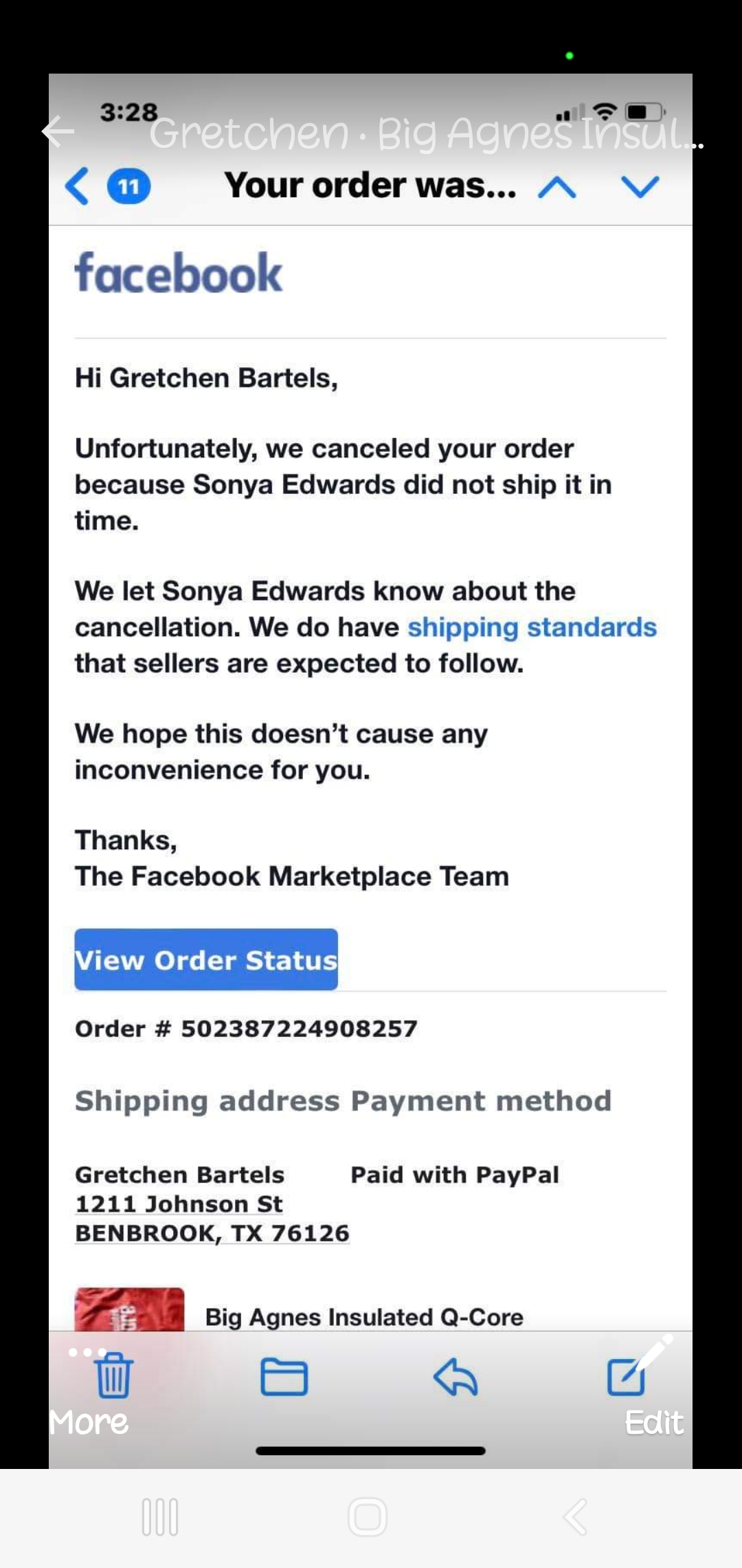 Facebook complaint Lies to both myself and my customer on marketplace.