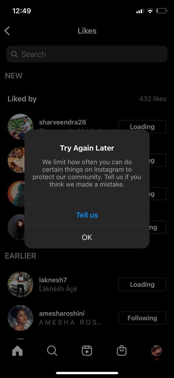 Instagram complaint Account is not working in mobile app