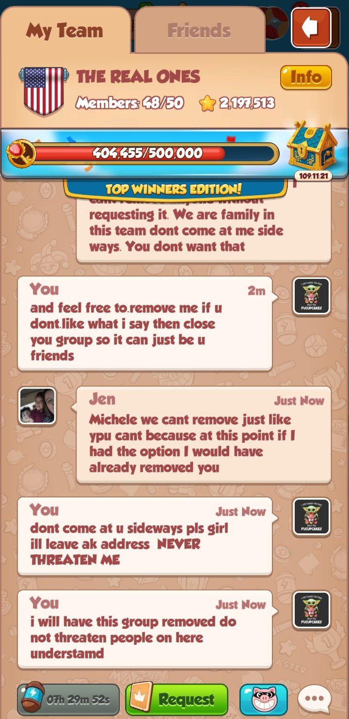 Coin Master complaint Threats and bullied by the real ones team