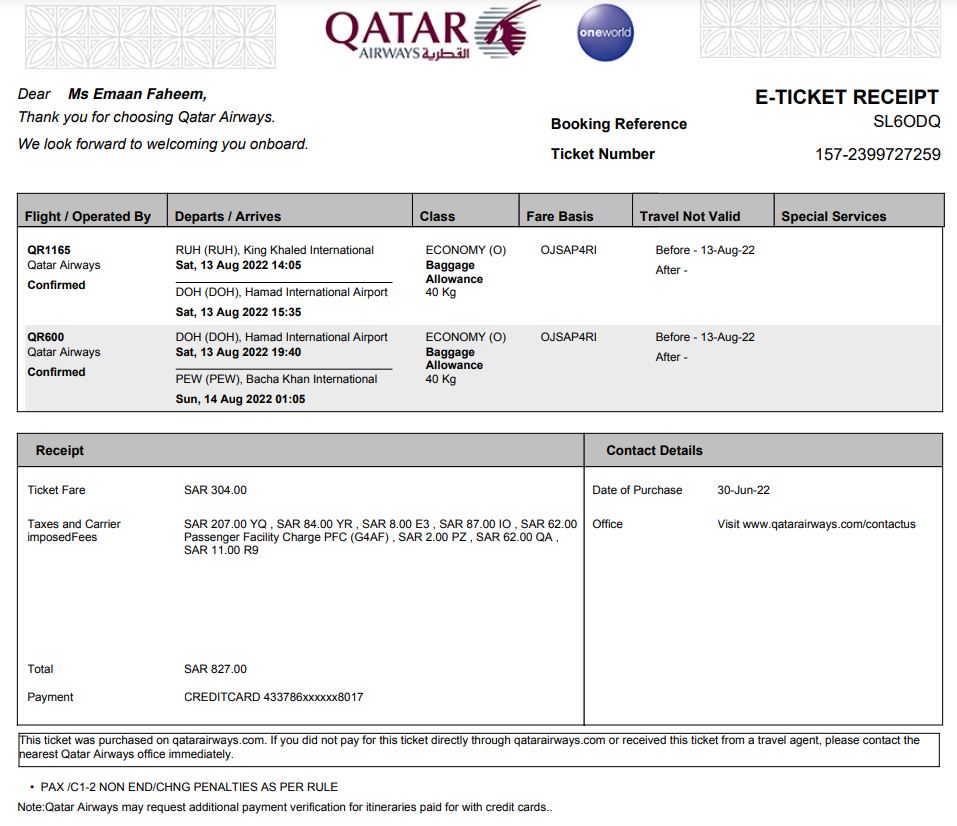 Qatar Airways complaint Luggage clarification of PNR  SL6ODG
