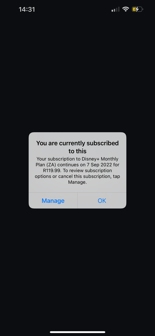 Error for subscriptions