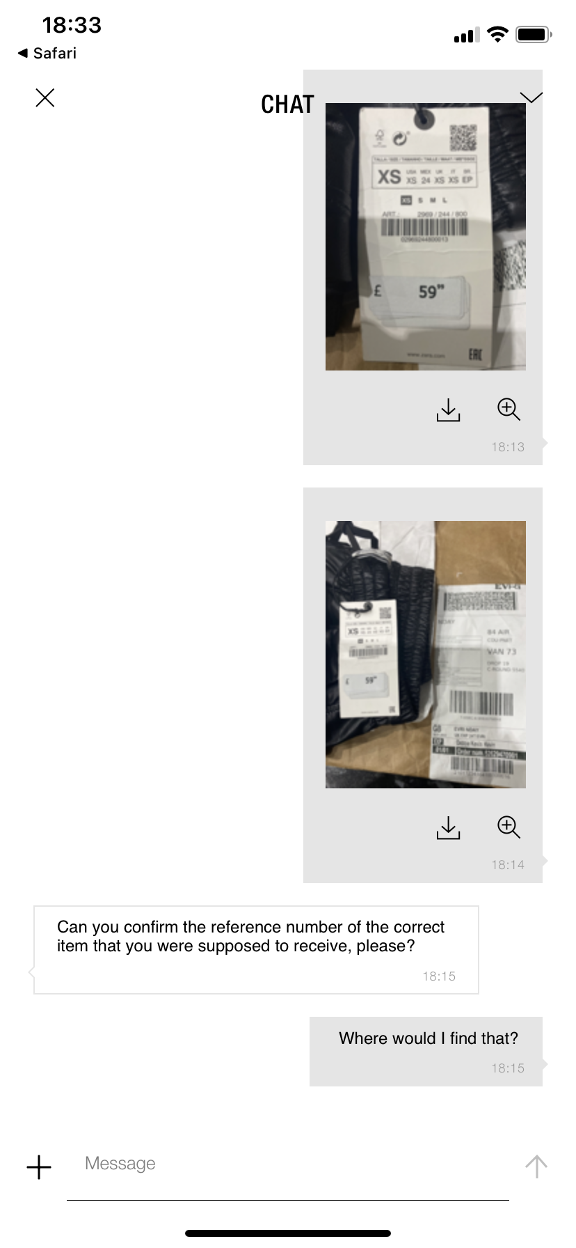 Zara complaint Wrong item received