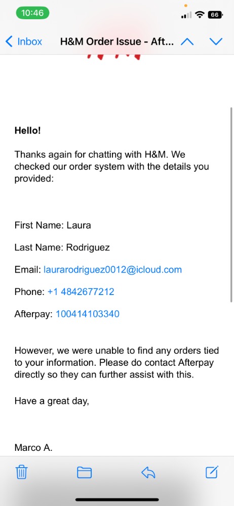 Afterpay complaint Failed order