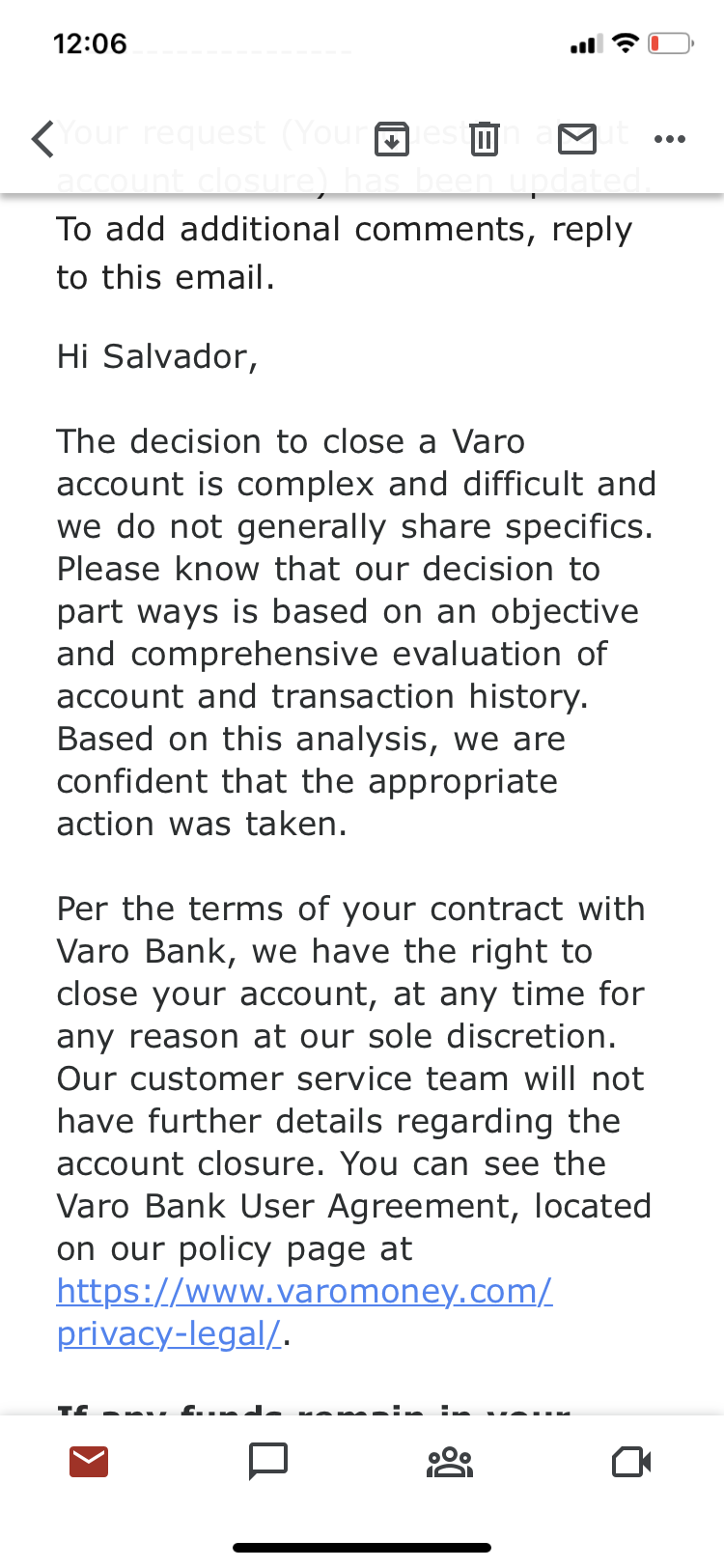 Varo Bank complaint Varo closed my account and does not want to give me any answers why they closed my account