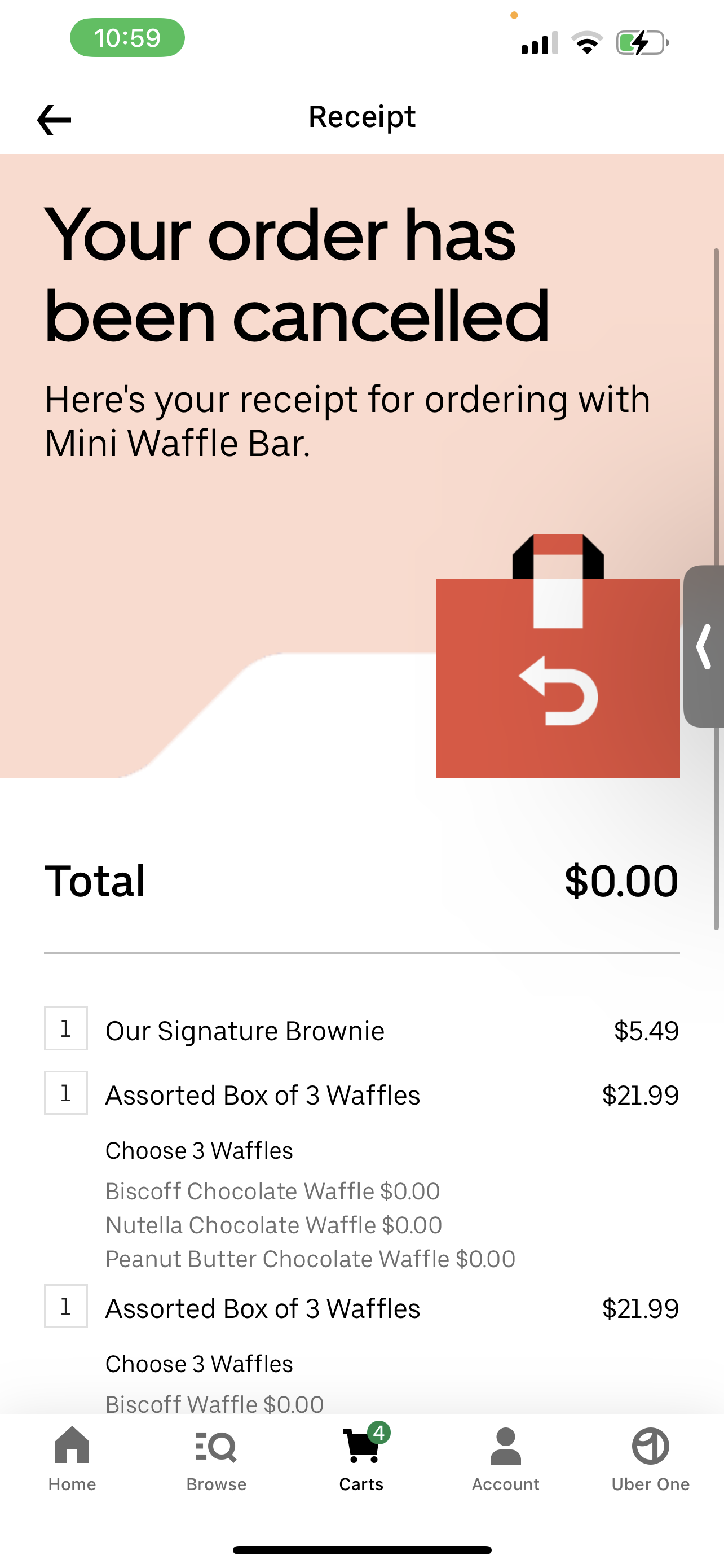 Uber Eats complaint Restaurant cancel my order but I was still charge for it
