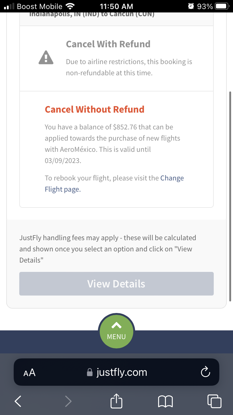JustFly complaint Refusing to honor my credit