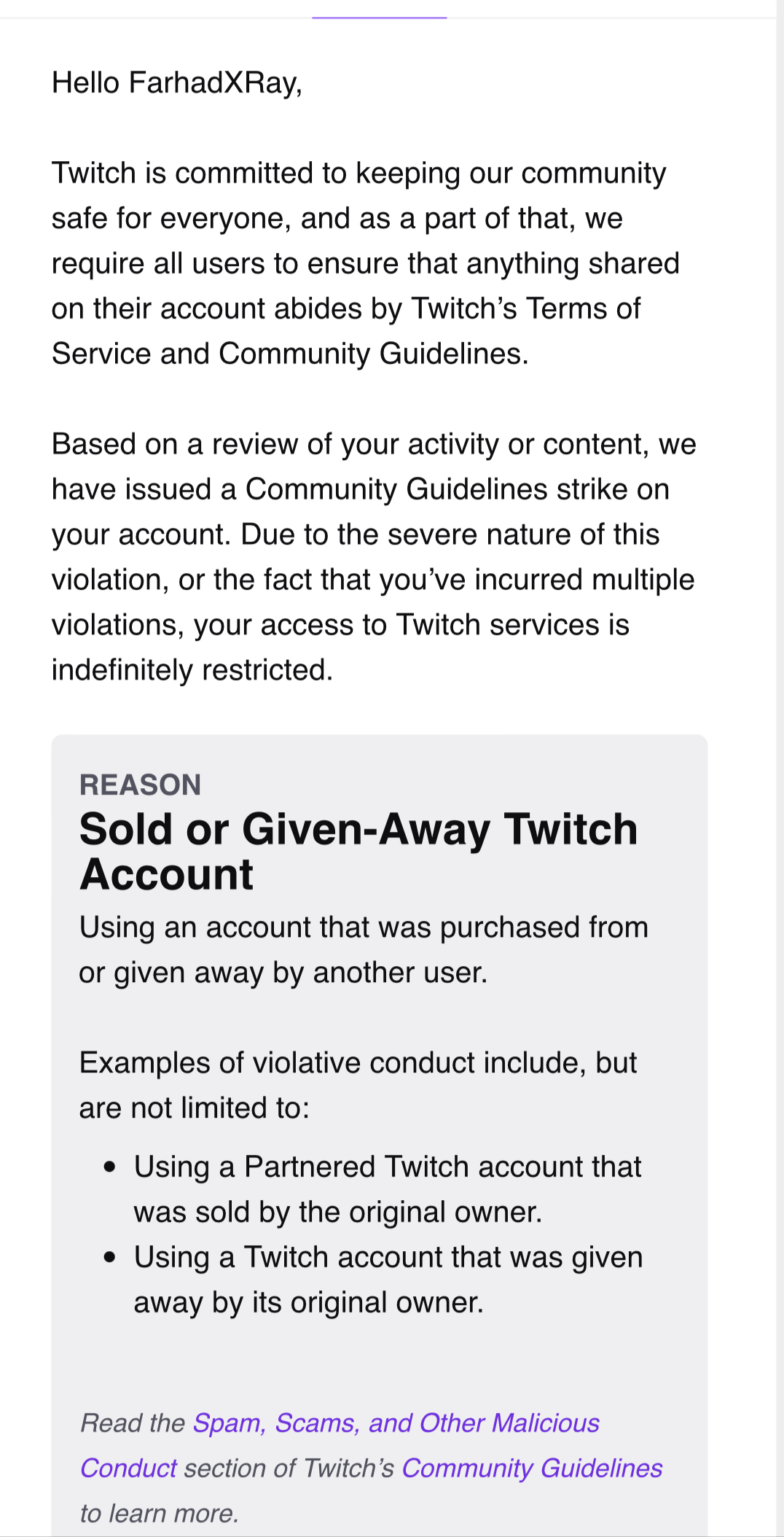 Twitch complaint Ban my account for no reason!