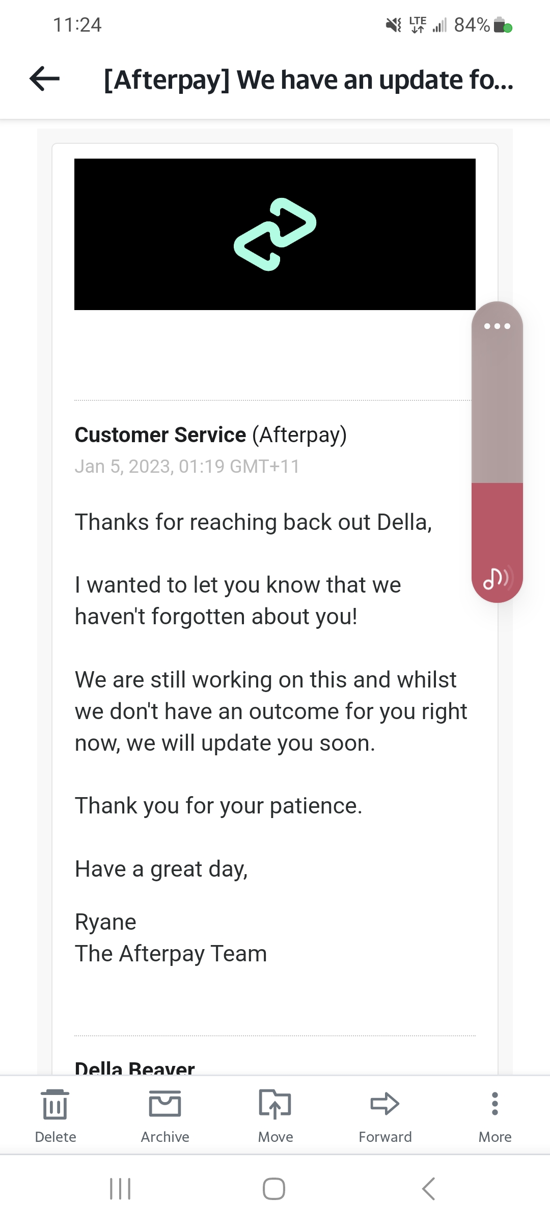 Afterpay complaint Won't resolve my issue with merchant