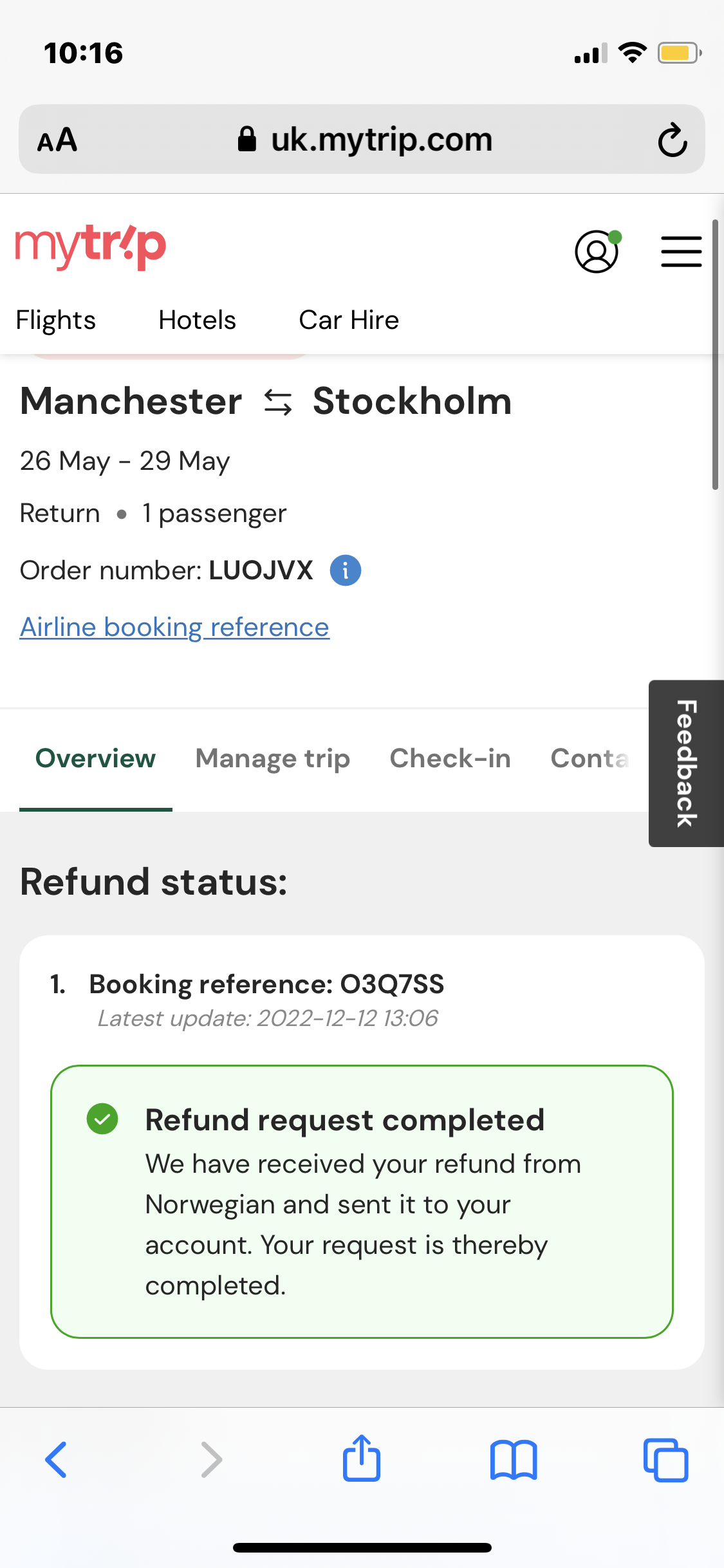 Mytrip.com complaint Refund not received