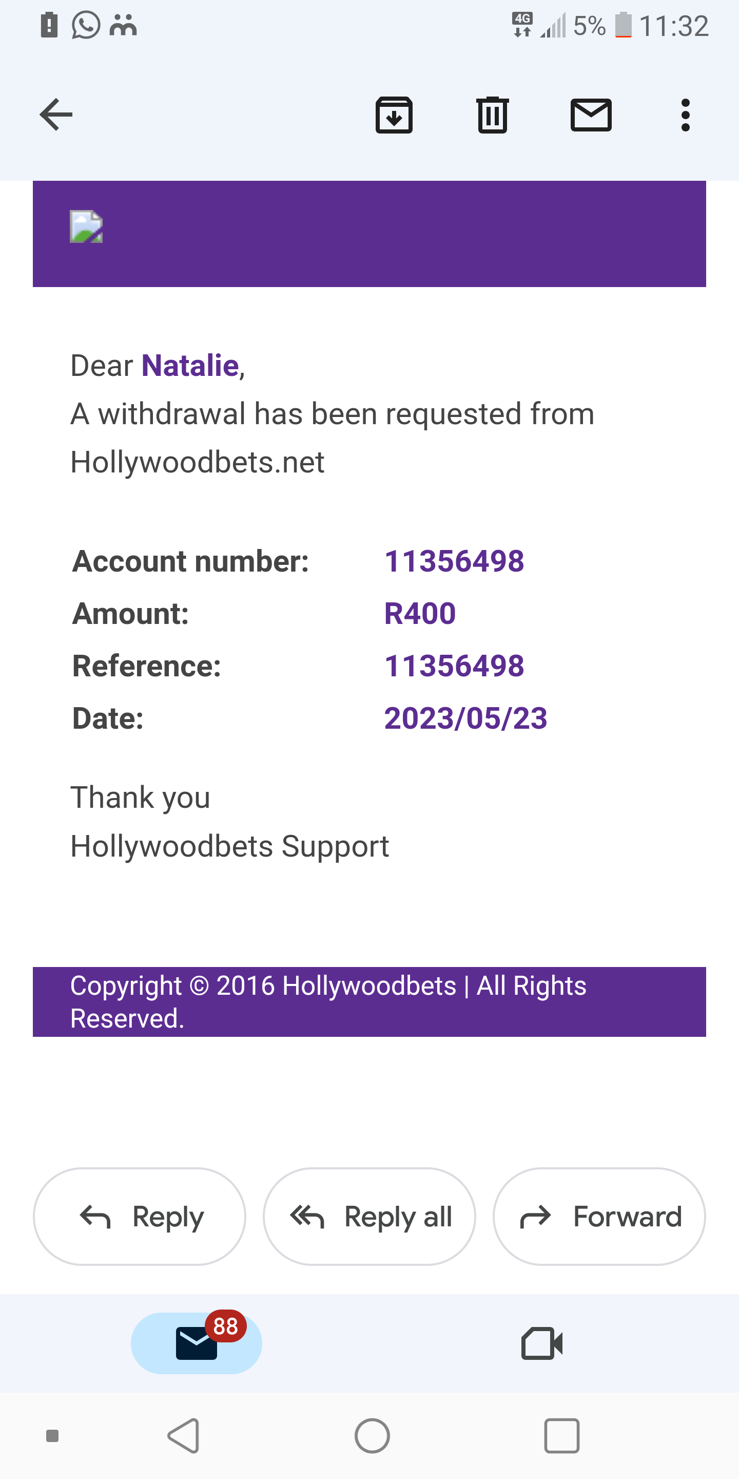 Hollywoodbets complaint Winning not paid out