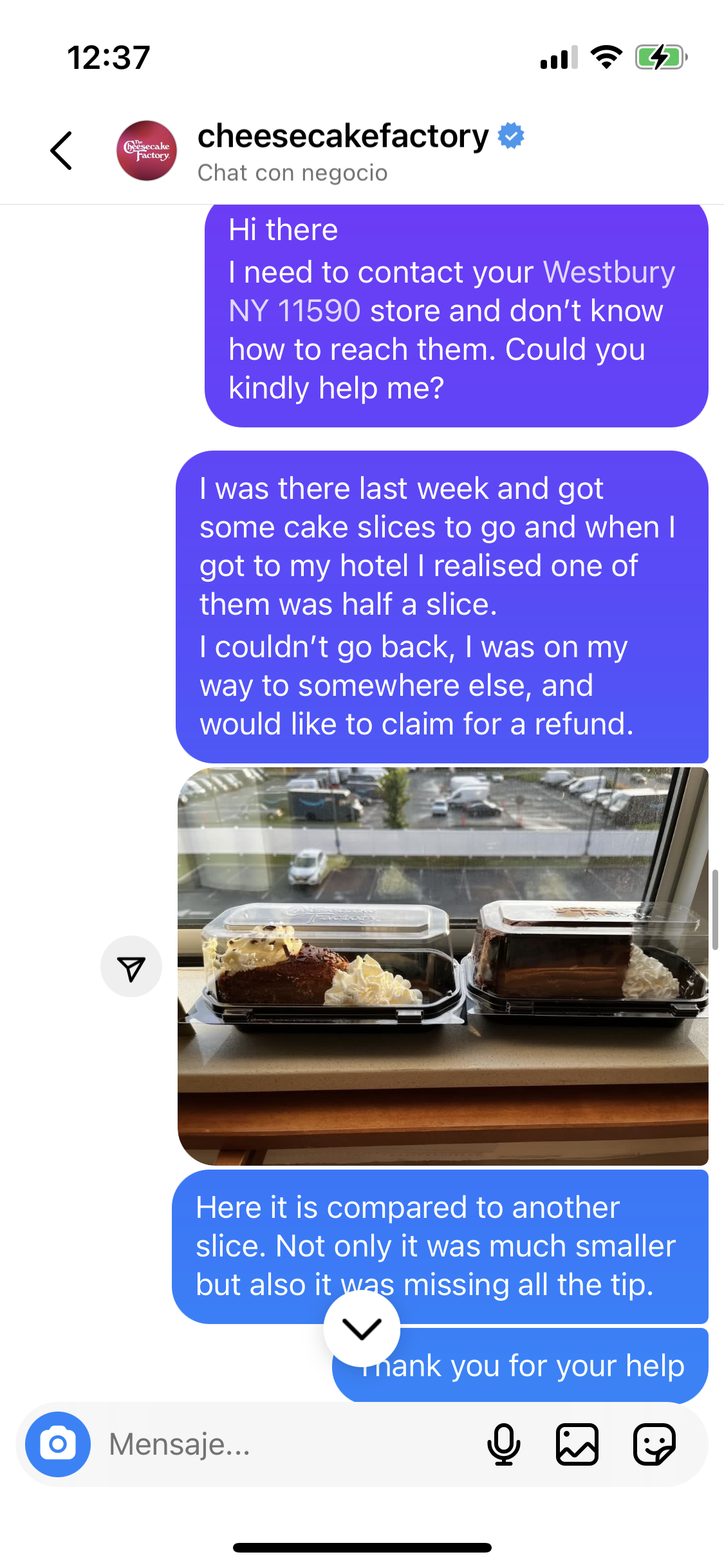 The Cheesecake Factory complaint Part of cake was missing