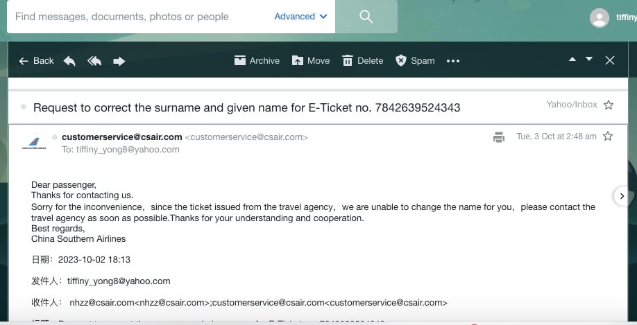 Trip.com complaint request for child 's air ticket name amendment
