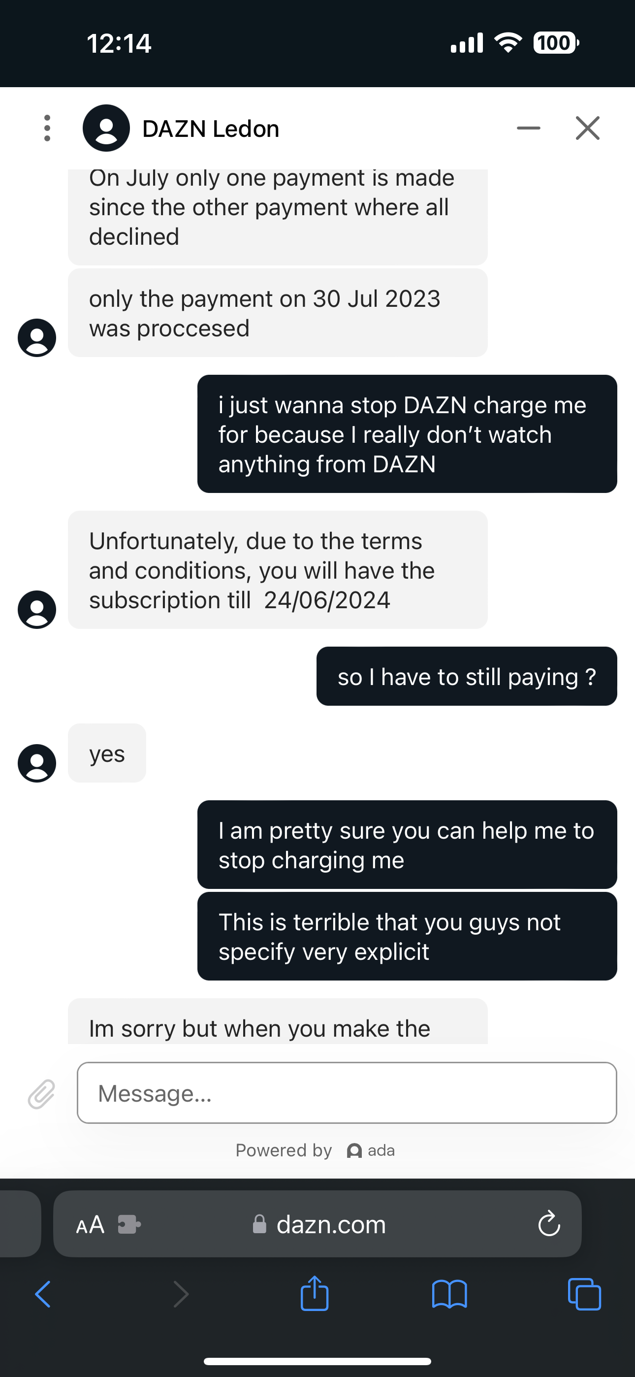 DAZN complaint DAZN is terrible in content