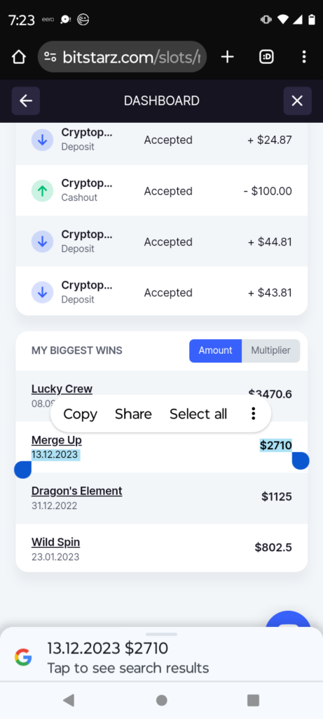 Evidence uploaded with this complaint about BitStarz