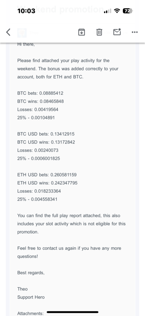 Evidence uploaded with this complaint about BitStarz