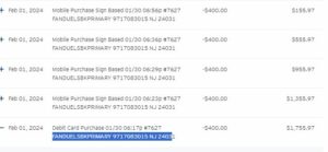 charge for 400 dollars x 5 times without my knowledge on 1/31/2024