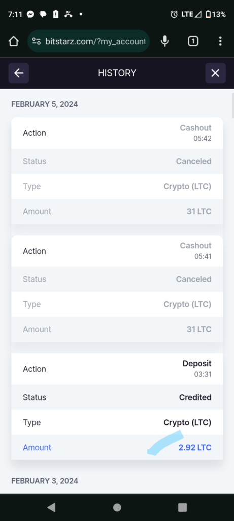 Evidence uploaded with this complaint about BitStarz