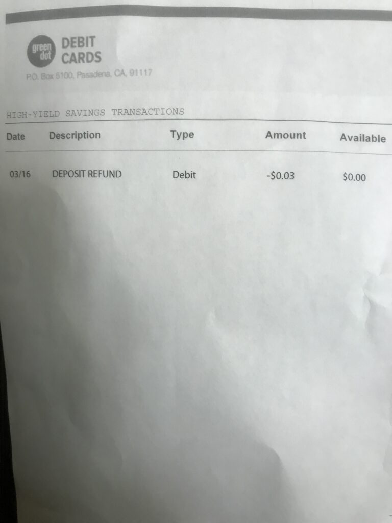 Evidence uploaded with this complaint about Green Dot Bank